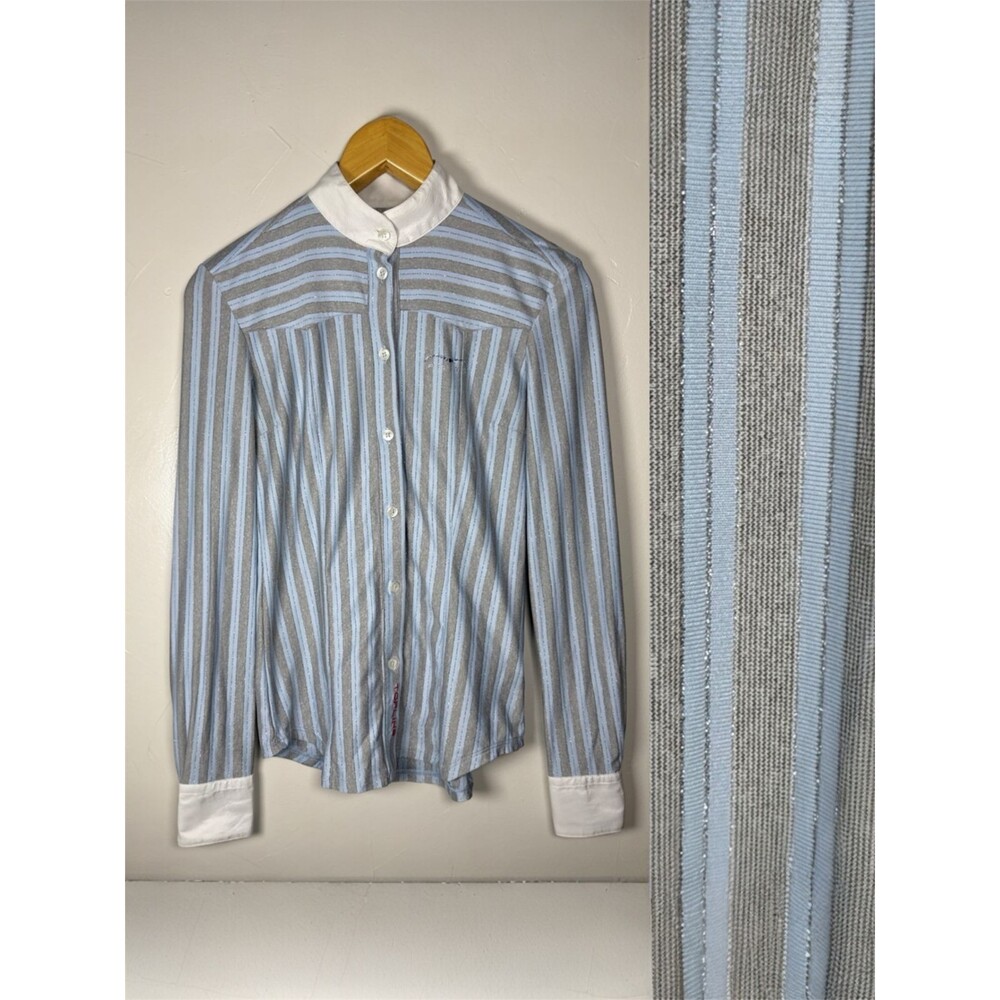 Animo Show Shirt IT 40 US Size 4 Small Blue Silver Stripe Horse Equestrian